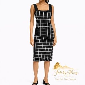 MILLY  WINDOWPANE JACQUARD COLUMN DRESS  Regular price $395.00